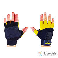 Перчатки для тяжелой атлетики кожаные Zelart Gel Tech BC-3611 размер M-XL черный-желтый