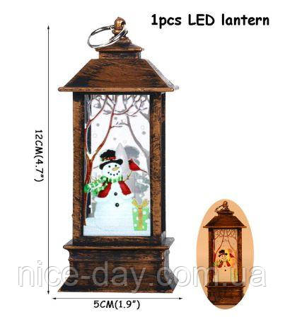 Ліхтарик декоративний Різдвяний Сніговик Бронзовий