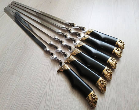 Набір подарункових шампурів "Барани" 6 штук, ручки з морського бука з бронзовими наконечниками, фото 2