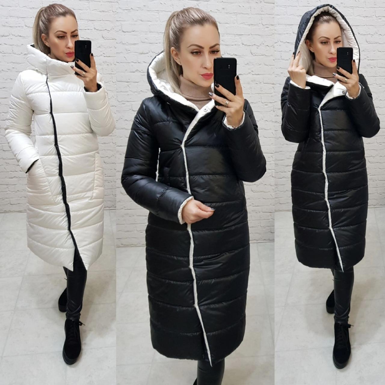 Куртка двостороння євро-зима з капюшоном арт. 1007 чорний/ білий, фото 1