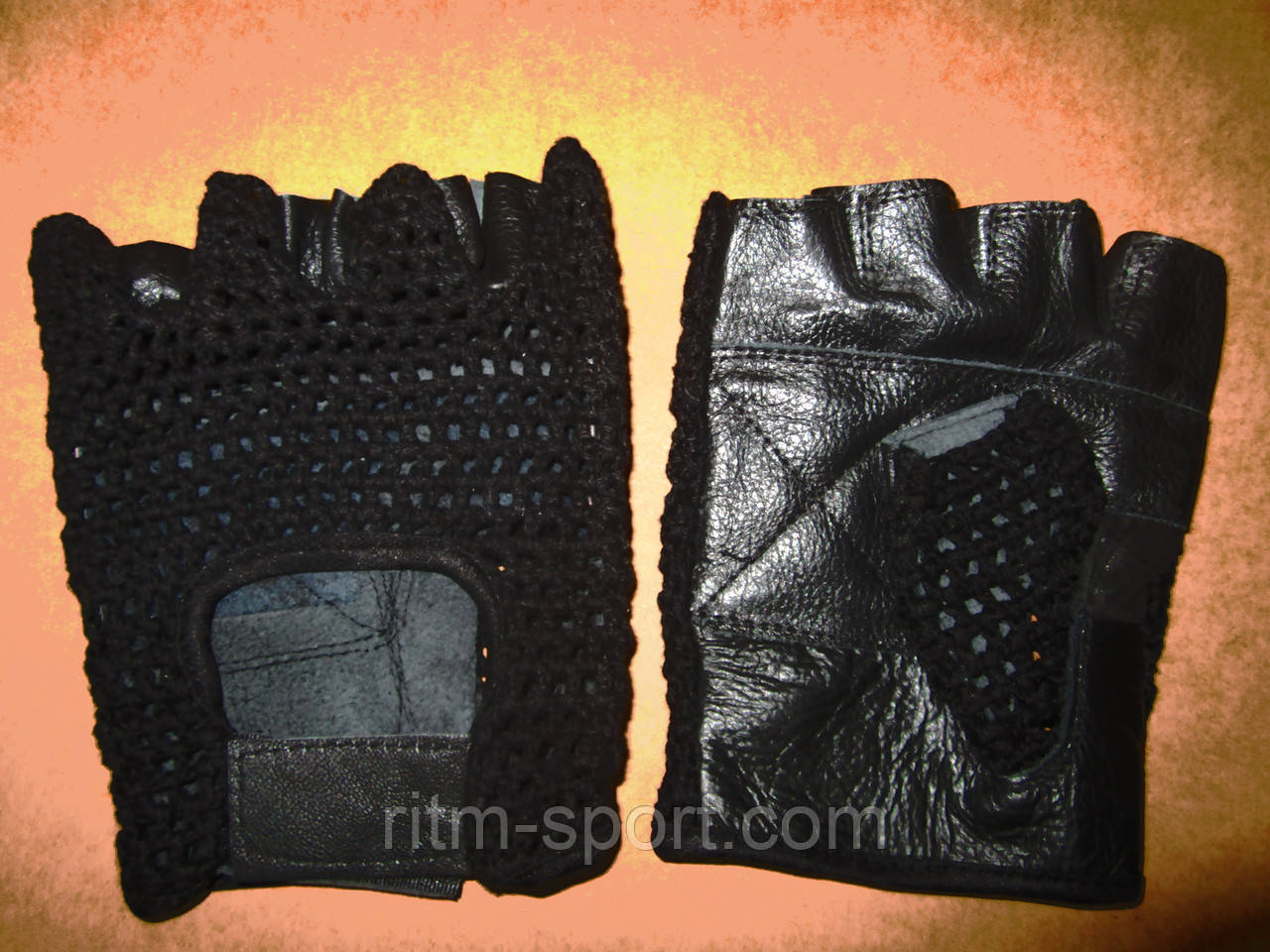 Шкіряні рукавички без пальців з сіткою