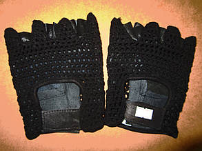 Шкіряні рукавички без пальців із сіткою, фото 2