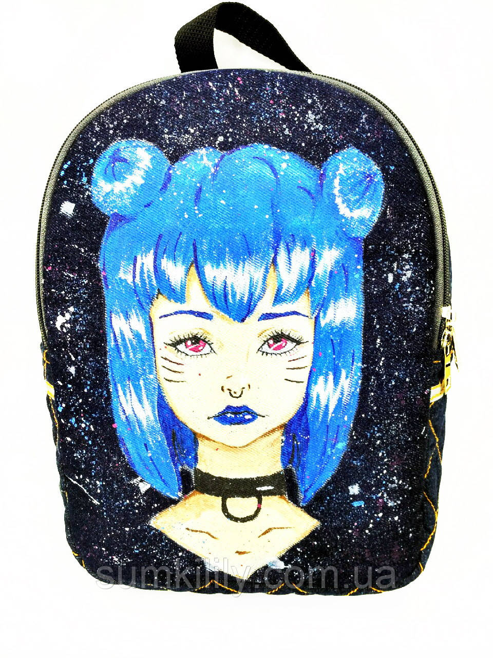 Джинсовий рюкзак Дівчина кішка, фото 1