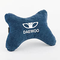 Подушка на подголовник в авто под голову и шею,подушка воротник для путешествий с логотипом Daewoo синий