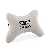 Подушка на подголовник в авто под голову и шею,подушка воротник для путешествий с логотипом Daewoo светло-серый