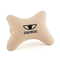Подушка на подголовник в авто под голову и шею,подушка воротник для путешествий с логотипом Daewoo бежевый