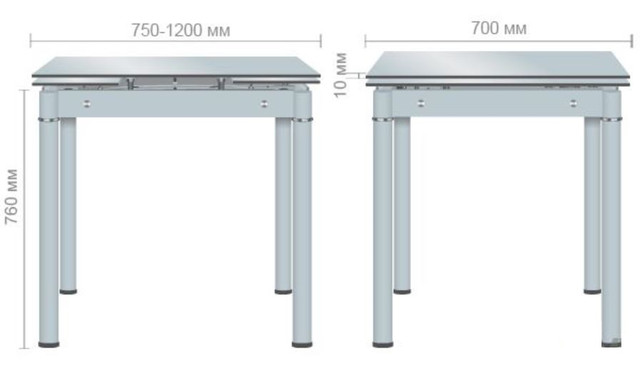 Стол Челси 750(1200)х700х760 База ваниль-Стекло ваниль (Размеры)
