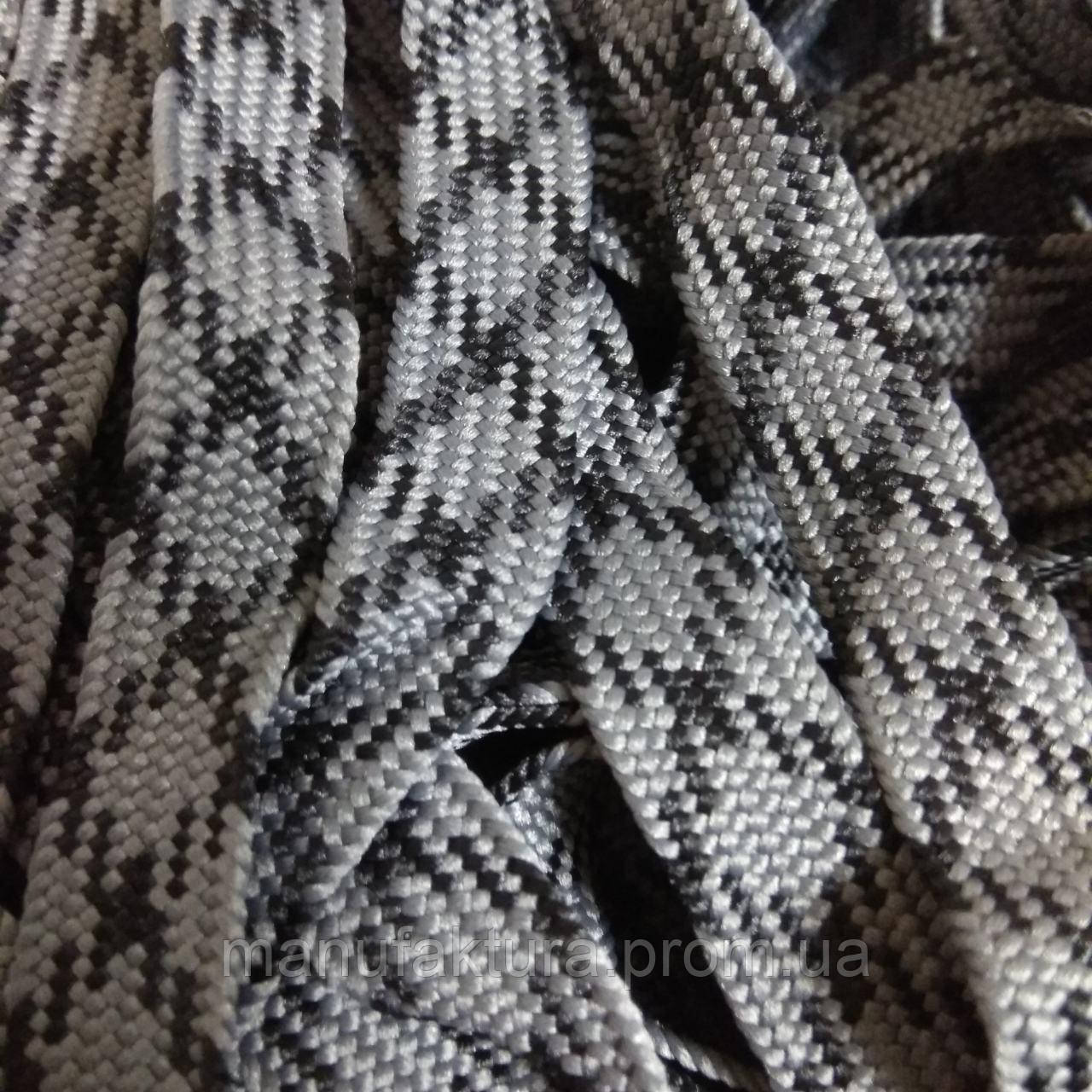Шнур плоский 12 мм, сірий із чорним