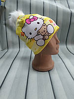 Детская зимняя шапочка для девочки (3D принт) Хелло Китти Hello Kitty Желтая