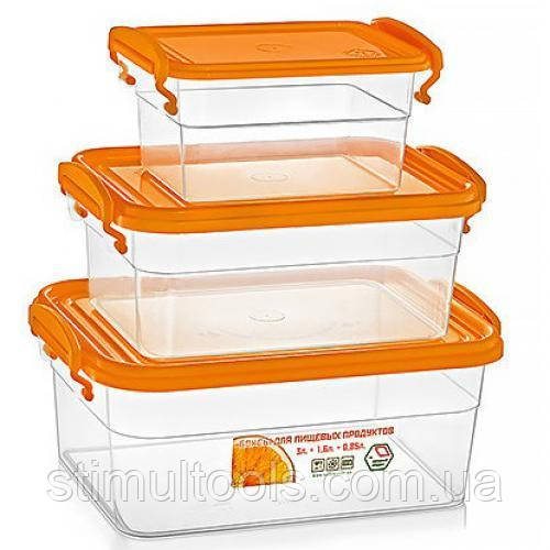 Набір прямокутних харчових контейнерів із ручками 3 шт., фото 1