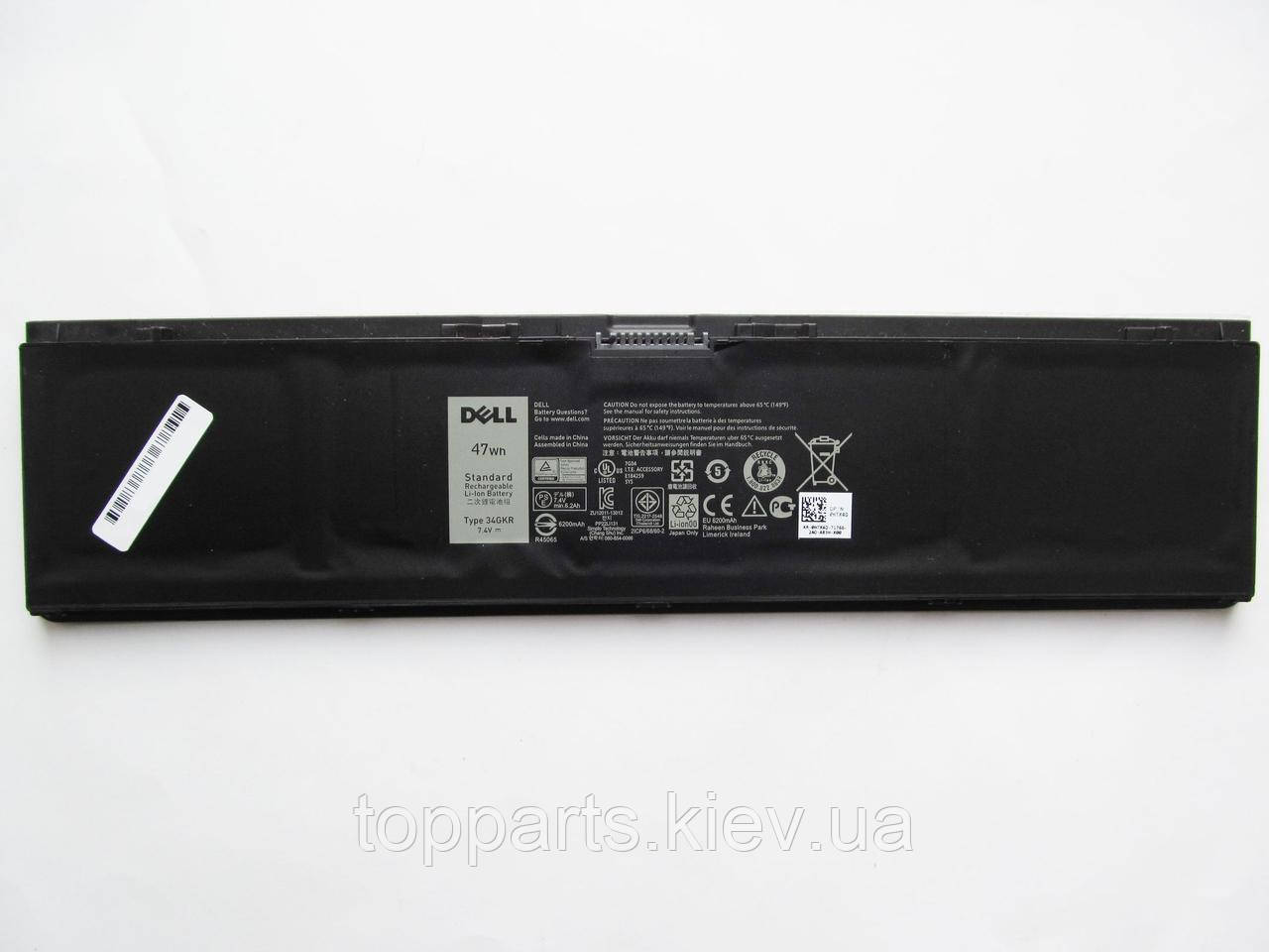Батарея для ноутбука Dell Latitude E7440 34GKR, 6200mAh (47Wh), 3cell, 7.4 V, Li-ion, чорний, ОРИГІНАЛЬНА