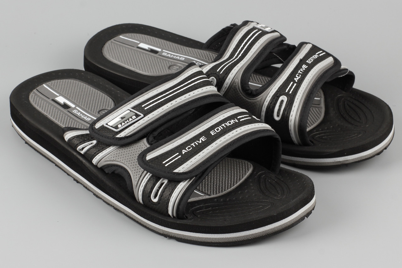 Шльопанці чоловічі на липучці чорні Sahab SH20-007M Сахаб Розміри 10/41 11/42 маломір на розмір, фото 1