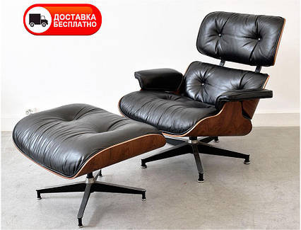 Дизайнерское кресло Релакс с оттоманкой черная натуральная кожа, Eames lounge chair and ottoman, фото 2