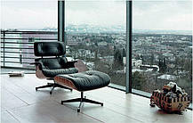 Дизайнерское кресло Релакс с оттоманкой черная натуральная кожа, Eames lounge chair and ottoman, фото 2