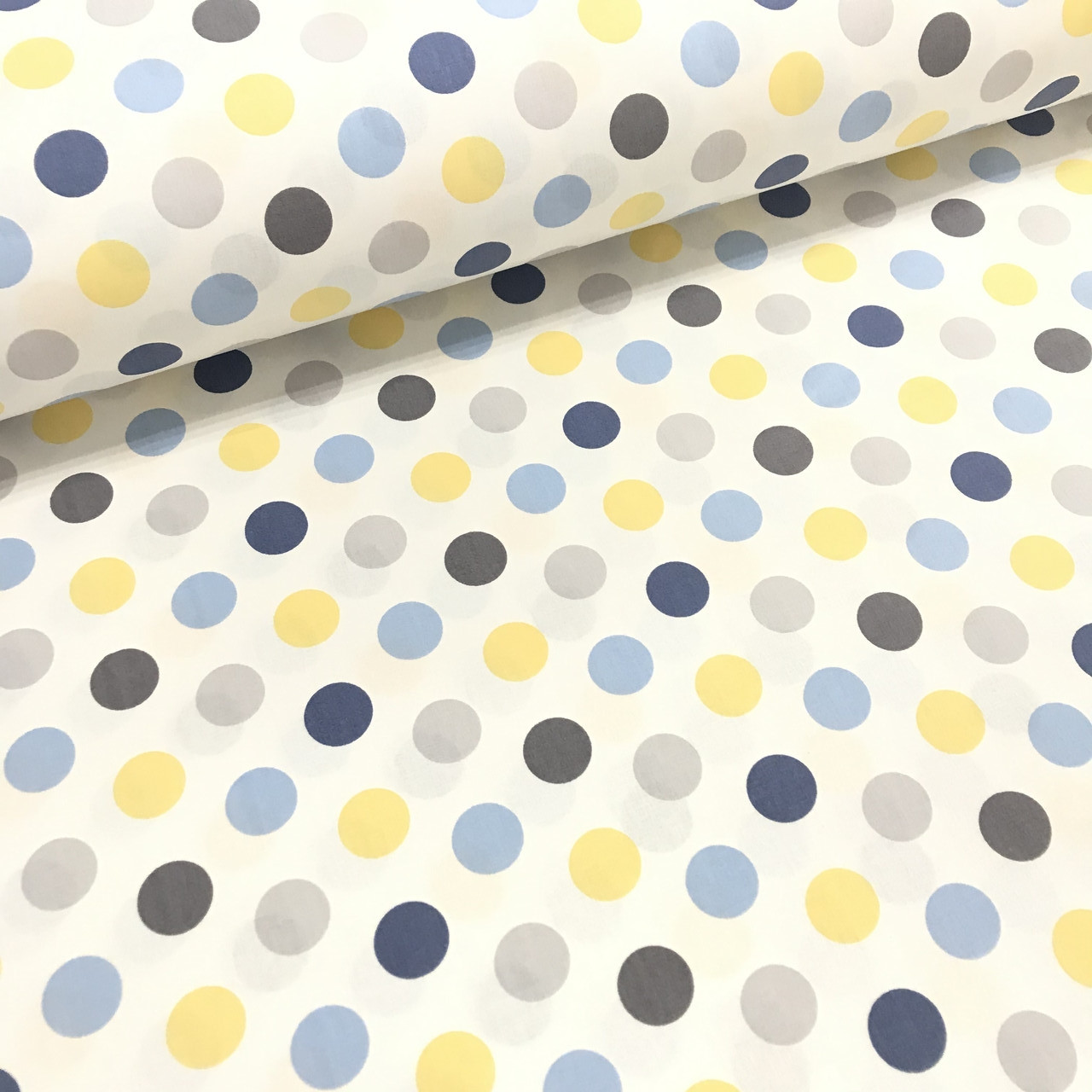 Тканина поплін горох великий синьо-блакитний на білому (ТУРЦІЯ шир. 2,4 м) (R-W-0171), фото 1