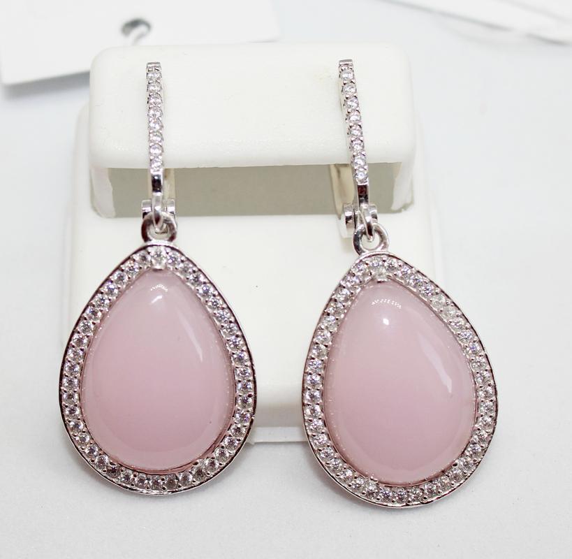 Срібні сережки з підвісом і рожевим кварцом "Жанетт" жіночі Сережки зі срібла 925 проби