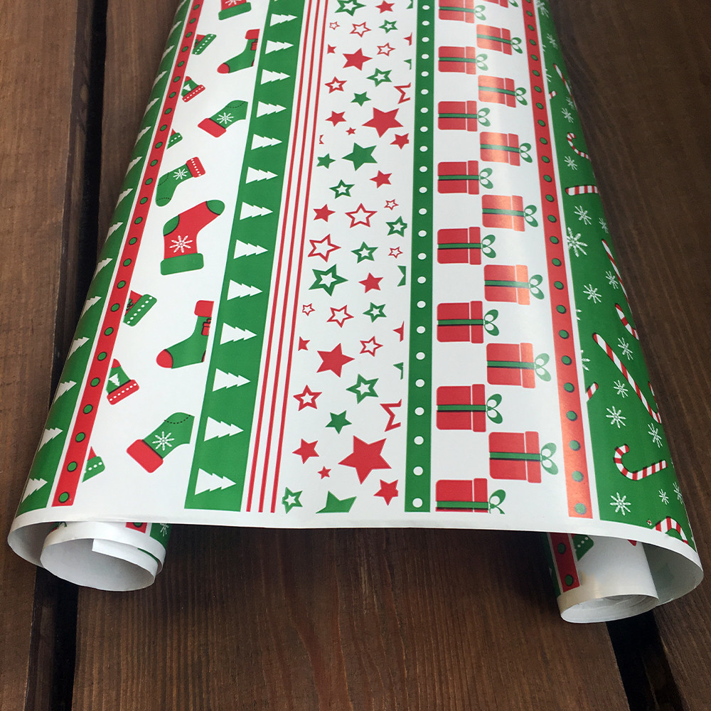 Подарунковий папір крейдований, з принтом "Новий рік", 0.68 x 5 метрів. 70 г/м2. LOVE & home біла