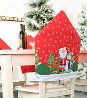Новогодний чехол на стул c Дедом Морозом - размер 48*55см, текстиль, 1 штука