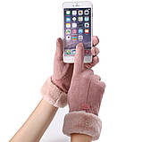 Перчатки женские зимние сенсорные под замшу утепленные с мехом (черные), фото 5