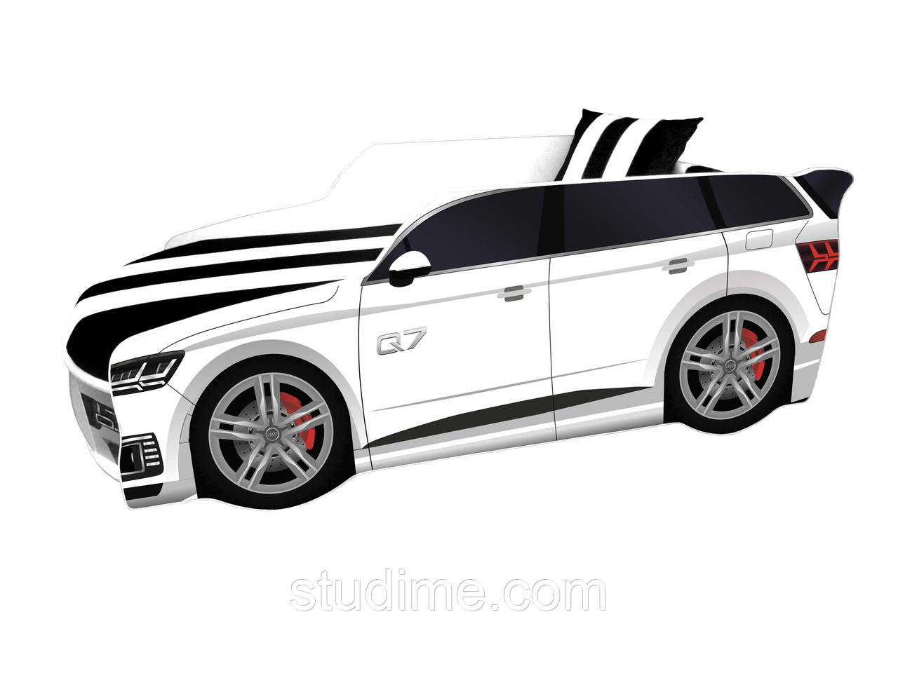 Ліжко-машинка AUDI з підйомним механізмом, матрацом, подушкою та м'яким спойлером