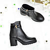 Черевики жіночі чорні шкіряні на стійкому каблуці, фото 2