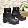 Черевики жіночі чорні шкіряні на стійкому каблуці, фото 3