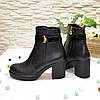 Черевики жіночі чорні шкіряні на стійкому каблуці, фото 4