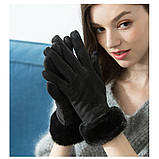 Перчатки женские зимние сенсорные под замшу утепленные с мехом (черные), фото 2