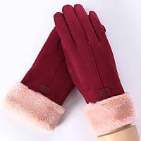 Перчатки женские зимние сенсорные под замшу утепленные с мехом (бордовые)