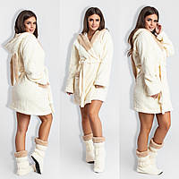 Приємний жіночий стильний жіночий комплект: халат з вушками + сапожки для будинку. Арт-4805