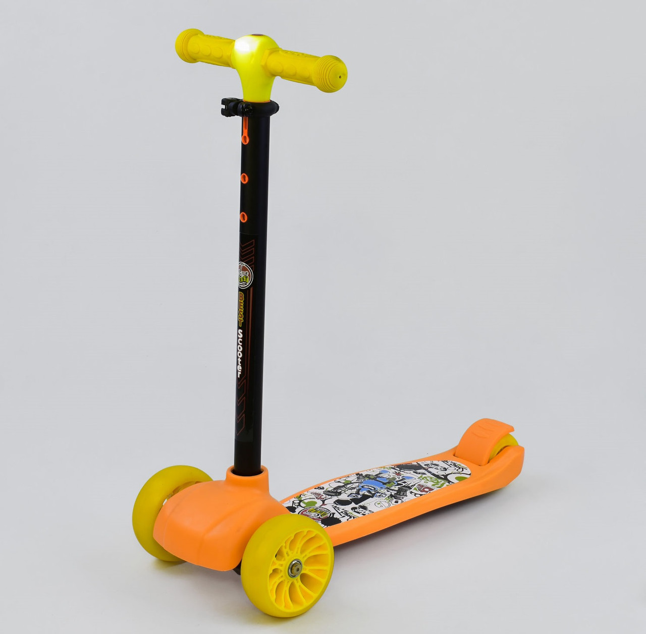 Самокат триколісний Best Scooter, MAXI жовтогарячий з ліхтариком і світними колесами