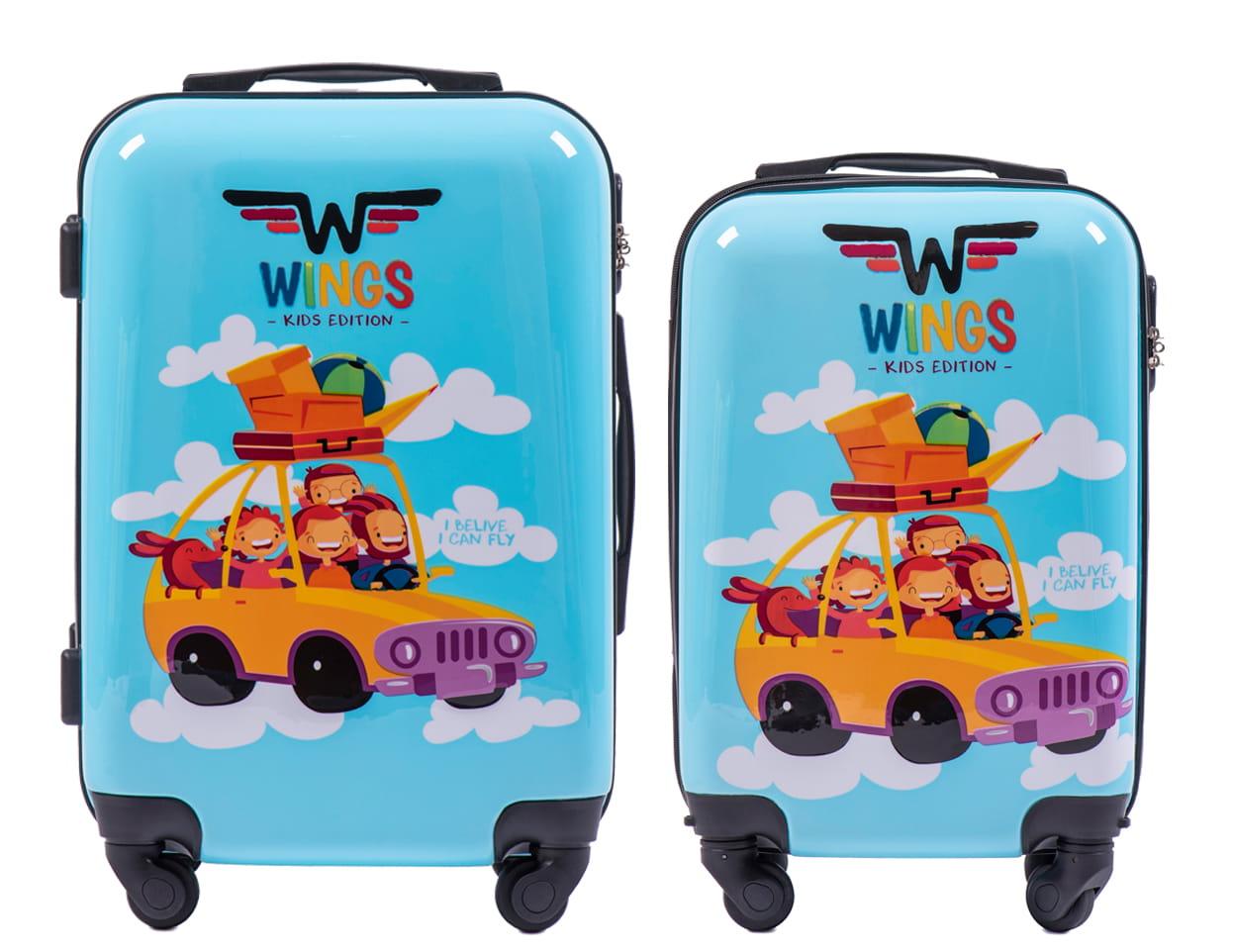 Набір 2 Дитячих валізи на коліщатках WINGS JAY Блакитний машинка