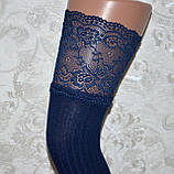 Сині жіночі гетри, гольфи-панчохи вище коліна з витонченим мереживо, фото 3