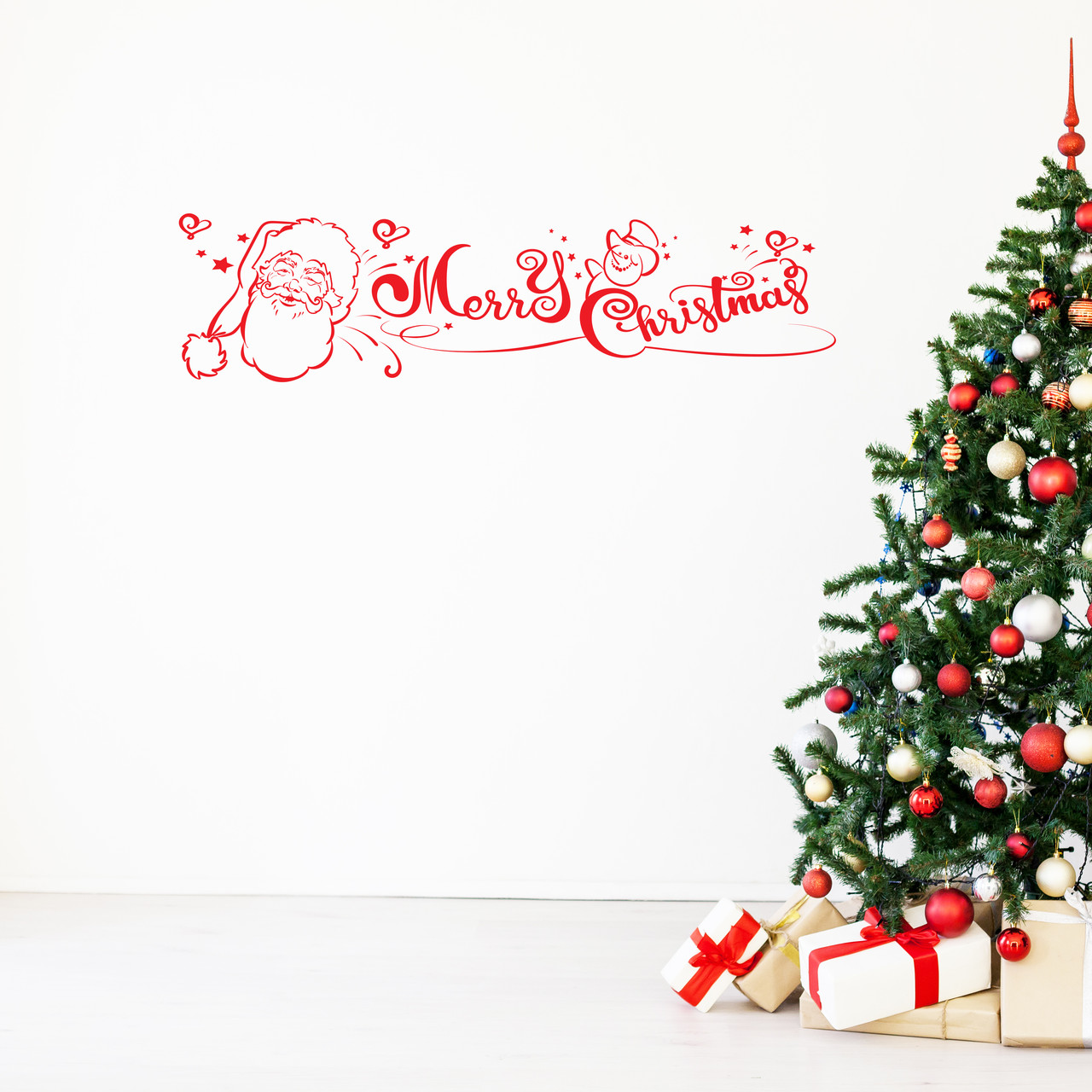 Новорічна наклейка на вікно Merry Christmas! (Санта вітрини напис з новим роком) матова 800х200 мм Червоний