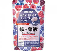 Orihiro жевательные фруктовые таблетки с железом, медью, B6, B12, фолиевой к-той, вит C 120 таб на 30 дней
