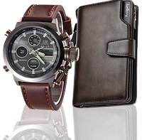 Комплект ударопрочные часы AMST + портмоне Baellerry Business