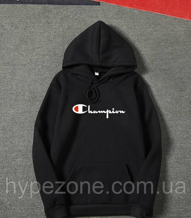 Худі Champion чорне, біле, сіре з логотипом, унісекс (чоловіче, жіноче, дитяче)