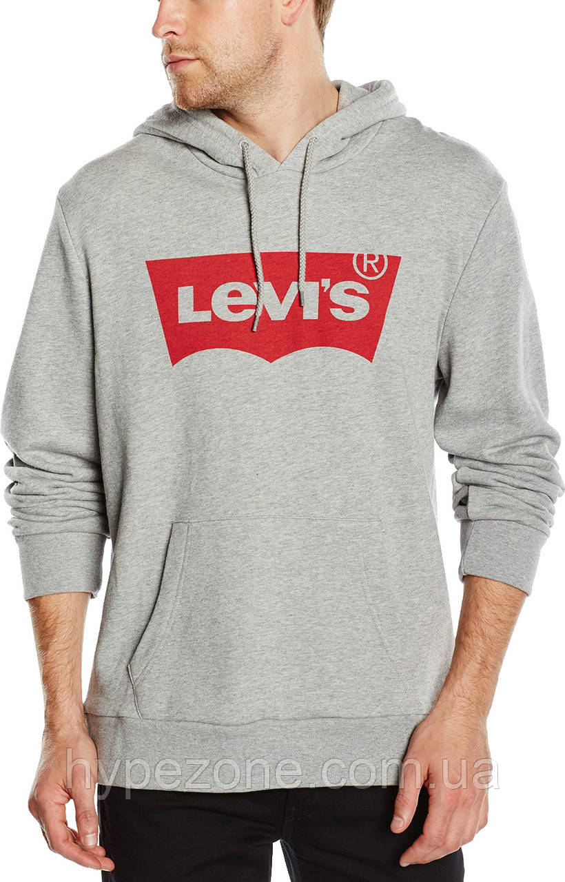 Худи Levis серое с красным логотипом, унисекс