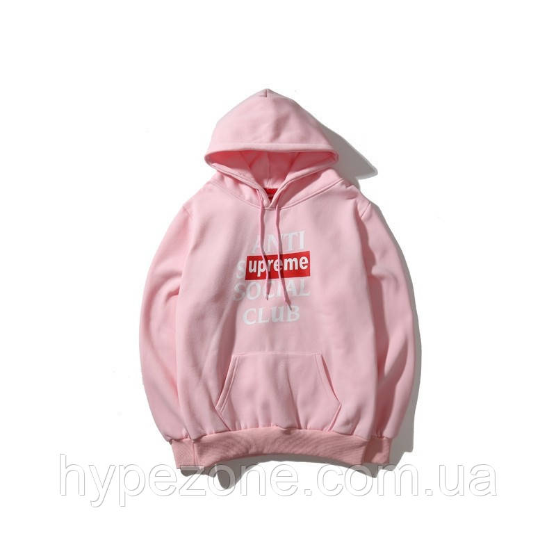 Худі Anti social social club (A. S. S. C) ? Supreme, рожеве з логотипом , унісекс (чоловіче, жіноче, дитяче)