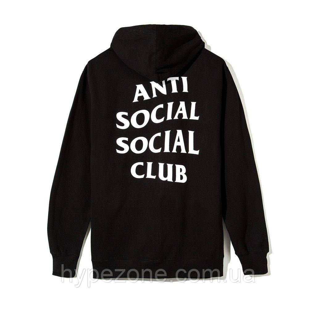Худі Anti social social club (A. S. S. C) ZIP з карманом - кенгуру чорне, унісекс (чоловіче, жіноче, дитяче)