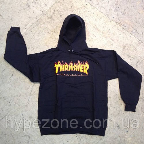 Худі Thrasher темно-синє з логотипом, унісекс (чоловіче, жіноче, дитяче)
