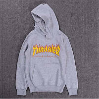 Худи Thrasher Flame серое, унисекс ( чоловіче, жіноче ) Є толстовка утеплена флісова або полегшена весняна Модні кофти хлопцю