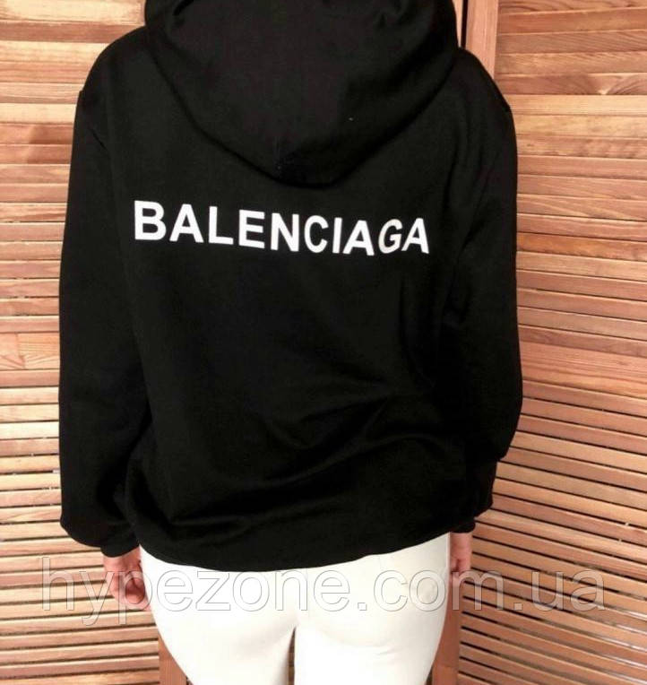 Худі Balenciaga чорне з логотипом на спині Толстовка з принтом Баленсиага чоловіча, жіноча, Худі з кишенею