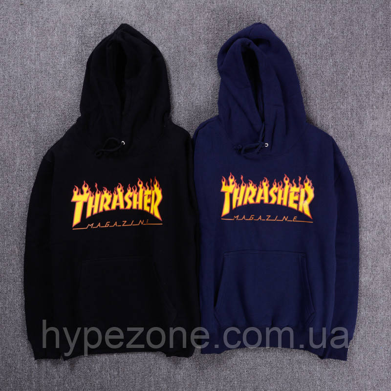 Худі Thrasher Flame чорне, темно-синє, унісекс (чоловіче, жіноче, дитяче), фото 1