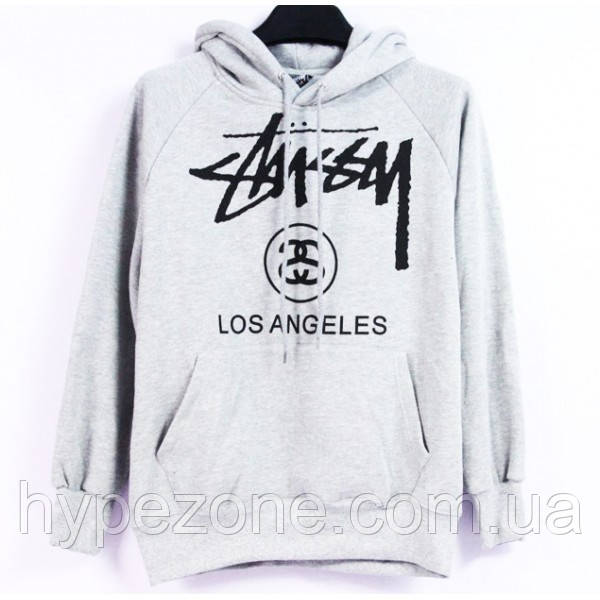Худі Stussy Los Angeles сіре з логотипом, унісекс (чоловіче, жіноче, дитяче), фото 1