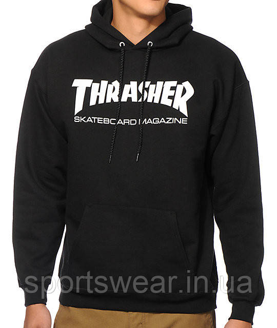 Худи Thrasher Skateboard Magazine черное с карманом Трашер Магазин трикотаж Кофта с капюшоном Трешер Скейборд