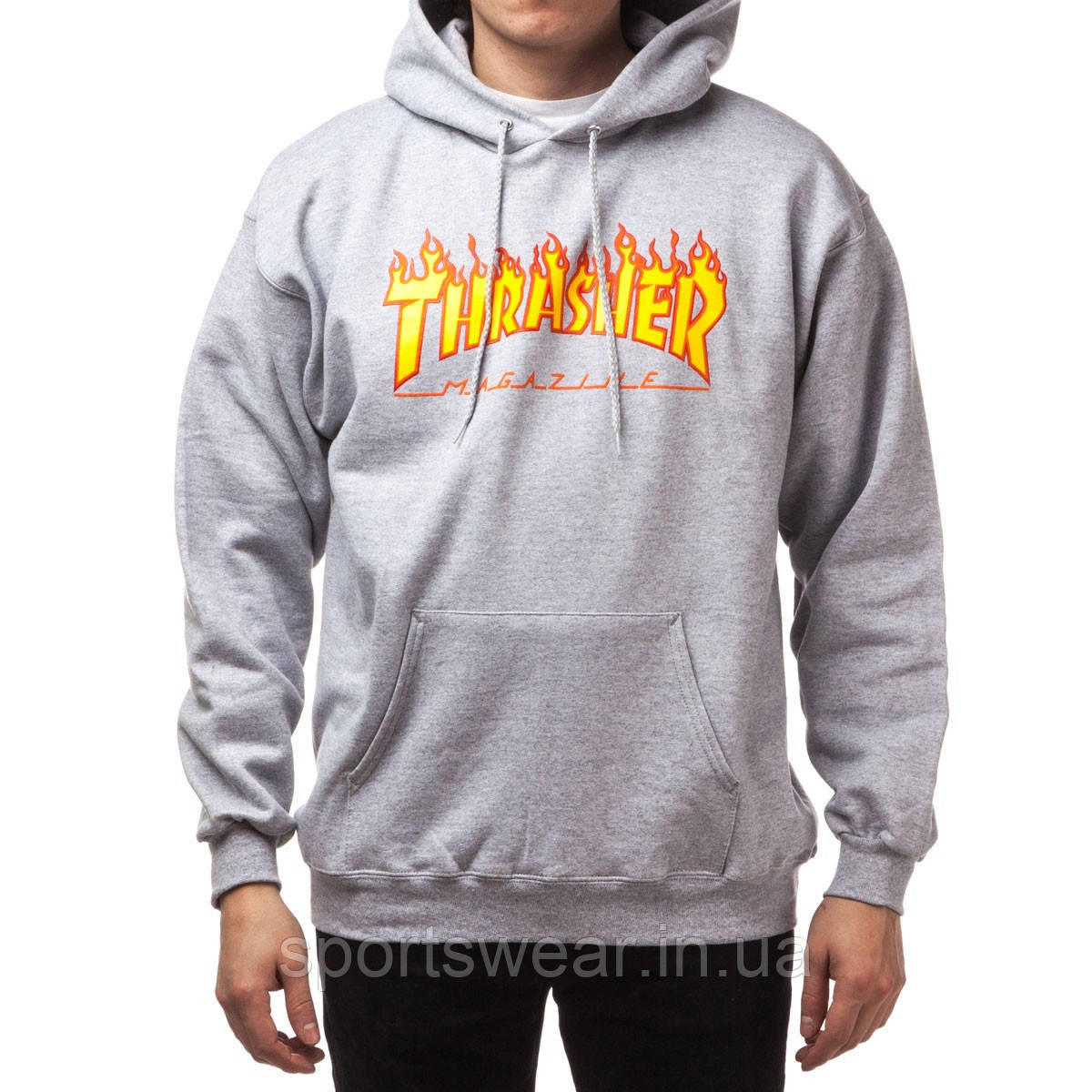 Худі Thrasher Flame сіре з логотипом, унісекс (чоловіче, жіноче, дитяче)