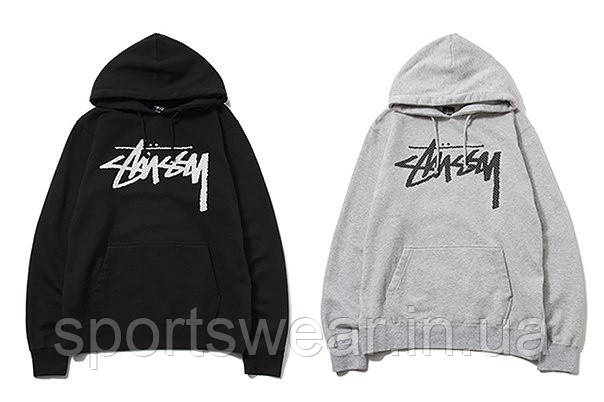 Кофта Stussy Чоловіча жіноча Кенгуру чорне, сіре з логотипом Стассі, унісекс, Худі трикотаж, Літнє \ Зимове