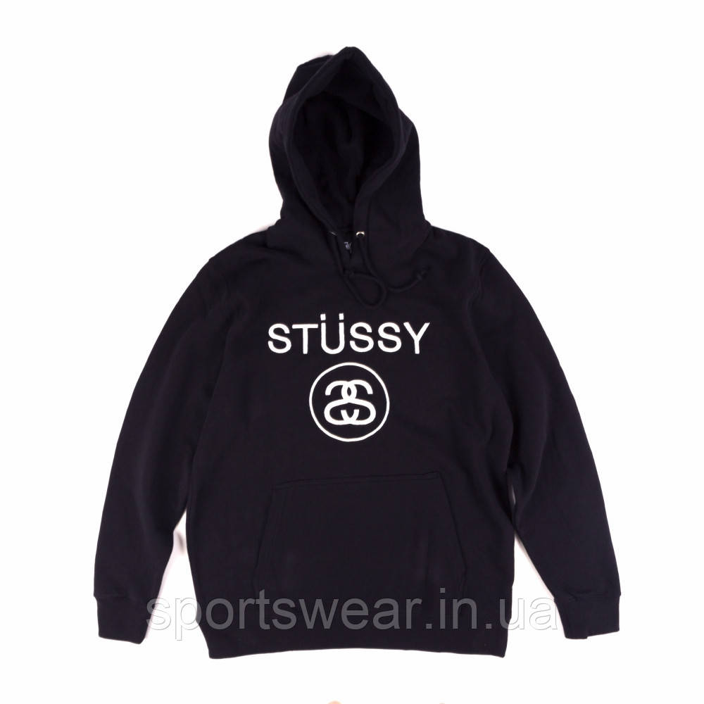 Худі Stussy чорне з білим логотипом, унісекс (чоловіче, жіноче, дитяче)