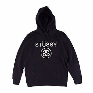 Худі Stussy чорне з білим логотипом, унісекс (чоловіче, жіноче, дитяче)